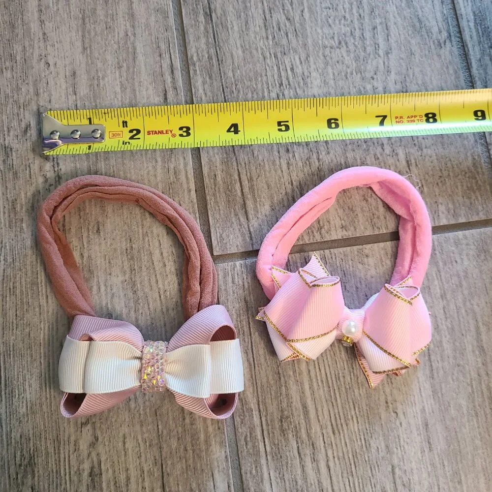 Handmade Baby Girl Headbands with Bows – Pink & White Ribbon Accent (2)